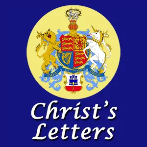 Christ's Letters featuring Christ's coat of arms, banner, ensign, british coat of arms, christ at over the United Kingdom, Gibraltar flag