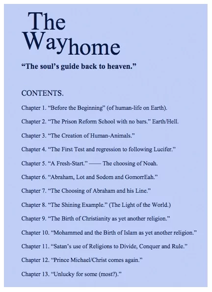 The Way home or face The Fire, little book, table of contents