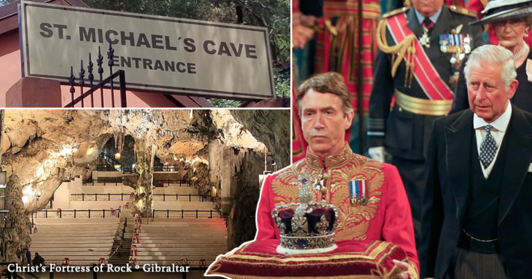 King Christ has summonsed pretend king Charles III to Gibraltar. St. Michael's Cave. Charles bring the crown.